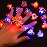 Boxtoday LED Light Halloween Ring Glowing Pumpkin Ghost Skull Rings Halloween Christmas Party Decoration for Home Santa Snowman Kids Gift