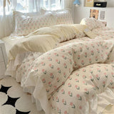 Boxtoday Fashion Flower Bedding Set Bed Sheet Girls Princess Ruffle Floral Quilt Cover Pillowcase INS Bedclothes Home Textiles Full Size