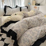 Boxtoday Korean INS Tulip Princess Floral Bedding Set Pastoral Flowers Lace Ruffles Duvet Cover and Skin Friendly Flat Sheet Pillowcase