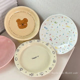 Boxtoday Ins Creative Cartoon Ceramic Letter Minimalist Plate Household Large Capacity Bear Plate Cute Girl Heart Dessert Pasta Dim Plate