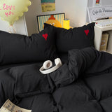 Boxtoday Cool Black Duvet Cover Set Ins Nordic Embroidery Heart Bed Sheet Set Of Four Pieces Home Luxury Bedding Set For Girls