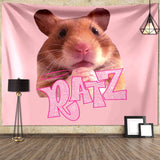 Boxtoday I'm Strong RATZ Pink Mouse Meme Funny Pattern Large Fabric Wall Tapestry Kawaii Room Decor Background Cloth Decoration Blanket