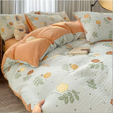 Boxtoday Pastoral Style Duvet Set Bedding Set Small Floral Duvet Cover Warm Thickened Washed Cotton Bedclothes and Bed Sheet Pillowcase