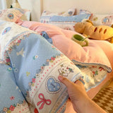 Boxtoday Cute Rabbit Bedding Set with Zipper No Filler Blue Pink Duvet Cover Flat Sheet Pillowcases Twin Queen Size Girl Boys Bed Linens