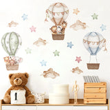 Boxtoday Watercolour Aniamls Hot Air Balloon Wall Stickers for Baby Nursery Room Decals Baby Girls Bears Cartoon Animals Kids Stickers