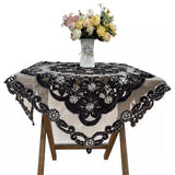 Boxtoday European Pastoral Handmade Nail Bead Splice Black Tablecloth Bedroom Balcony Garden Coffee Table Waterproof Cover Decoration