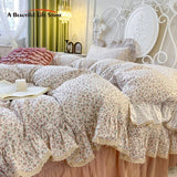 Boxtoday Pure Cotton Double Layer Yarn Lace Ruffles French Vintage Floral Bedding Set Duvet Cover Set Bed Skirt, Bedspread, Pillowcases