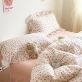 Boxtoday Ins Girl Bedding Set Heart Cherry Duvet Set With Double Layer Yann Pink Four PIECE Set Simple Washing Cotton Bed Sheet Bed Sheet