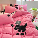 Boxtoday Ins Pink Stripe Bedding Set Towel Embroidery Duvet Cover Set Queen Twin Full Size Bed Flat Sheet Quilt Cover Pillowcases Kawaii