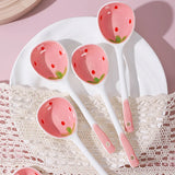 Boxtoday 1Pc Cute Strawberry Ceramic Soup Spoon Ice Cream Hand Painted Coffee Dessert Long Handle Spoon Kitchen Tableware Accessories