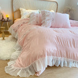 Boxtoday Pink Korean Princess Style Lace Ruffles Wedding Bedding Set Seersucker Washed Cotton Soft Duvet Cover Set Bed Sheet Pillowcases