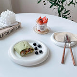 Boxtoday Ceramic Plate Dish White Tableware Porcelain Jewelry Holder Snack Plate Snack Dish Round Tray Display Oragnizer Holder