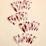 Boxtoday 24pcs Long Pointed Halloween Nail Tips Bloodstain Decor Fake Nails Stiletto Press On False Nails Professional Manicure Nail Art