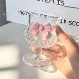 Boxtoday Nordic Style Court Goblet Niche Design Bow Decoration Glass Simple Household Whisky Glass Beverage Juice Dessert Cup