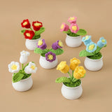 Boxtoday 1pc Handmade Woven Flower Potted Artificial Knitted Crochet Tulip Plant Ornaments DIY Material Kit Home Desktop Wedding Decor