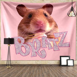 Boxtoday I'm Strong RATZ Pink Mouse Meme Funny Pattern Large Fabric Wall Tapestry Kawaii Room Decor Background Cloth Decoration Blanket