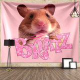 Boxtoday I'm Strong RATZ Pink Mouse Meme Funny Pattern Large Fabric Wall Tapestry Kawaii Room Decor Background Cloth Decoration Blanket