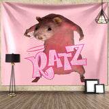 Boxtoday I'm Strong RATZ Pink Mouse Meme Funny Pattern Large Fabric Wall Tapestry Kawaii Room Decor Background Cloth Decoration Blanket