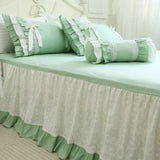 Boxtoday French Korean princess cotton solid color four piece set cake layer lace embroidery bed skirt bedding mint green duvet set