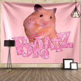 Boxtoday I'm Strong RATZ Pink Mouse Meme Funny Pattern Large Fabric Wall Tapestry Kawaii Room Decor Background Cloth Decoration Blanket