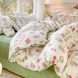 Boxtoday Cute Squirrel Pastoral Style Bedding Set NO Filler Ins Small Fresh Flower Duvet Cover and Flat Sheet Girls Bed Linen Full Size