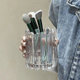 Boxtoday Wave Edge Stripe Makeup Brush Bucket Eyebrow Pencil Holder Simple Glass Ornament Desktop Storage Container