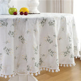 Boxtoday Cotton Table Cloth Round Tablecloth with Tassel Dust-Proof Floret Circular Table Cover for Kitchen Dinning Room Tabletop Decor