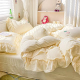 Boxtoday Bed Linen Bedding Set 2024 Korean Princess Style Lace  Towel Embryos  Washing Cotton Four PIECE Set Duvet Cover With Pillowcase