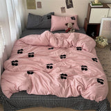 Boxtoday Ins Black Embroidery Bedding Sets Textiles Pink Duvet Cover Bed Flat Sheet Twin Full Queen Princess Bed Linen Girls Quilt Cover