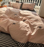 Boxtoday Sweet cool bow plaid bedding set teen,full queen king cute pink double cotton home textile bed sheet pillow case quilt cover