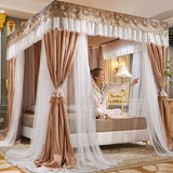 Boxtoday  Palace Mosquito Net with U-shaped Track Frame Romantic Lace Shading Bed Curtain Canopy Nets Three-door Bedcover Home Decoration