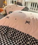 Boxtoday Sweet cool bow plaid bedding set teen,full queen king cute pink double cotton home textile bed sheet pillow case quilt cover