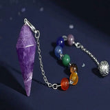 Boxtoday 7 Chakra Natural Stone Pendant Crystal Pendulum for Divination Dowsing Reiki Pink Quartz Hexagon Pointed Bead Chain Pendulos