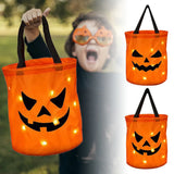 Boxtoday LED Light Halloween Trick or Treat Bucket Pumpkin Candy Bags Collapsible Halloween Basket for Thanksgiving Party Gift Basket