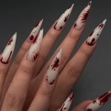 Boxtoday 24pcs Long Pointed Halloween Nail Tips Bloodstain Decor Fake Nails Stiletto Press On False Nails Professional Manicure Nail Art