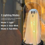 Boxtoday Cute Ghost Halloween Lamp Light Up Ghost in Glass Cloche Props Halloween Decoration Lights Mantel Tabletop Decor Plastic