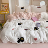 Boxtoday Bedding Set 2024 New Four Seasons Super Soft Washed Cotton Towel Embroidery Duvet Cover Four Piece Set - Lucky Cat Series