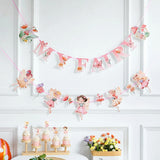 Boxtoday Flower Fairy Mushroom Butterfly Pink Banner Pull Flag Baby Shower Birthday Spiral Garland Afternoon Tea Theme party Decorations