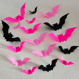 Boxtoday 48pcs(3packs) Pink Rose Red Black Halloween Bat Stickers Decoras Halloween DIY Wall Bathroom Indoor Cute Halloween Party Supplie