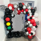 Boxtoday Race Car Theme Balloon Garland Arch Kit Checker Flag Banner Red Black Latex Balloons for Boy's Birthday Party Baby Shower Decor