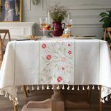 Boxtoday Cotton Linen Embroidery Tablecloths Rectangle Dust Proof Table Cover, Embroidery flower Pattern Table Cloths,Party  Decor