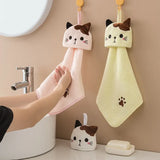 Boxtoday Coral Velvet Pocket Cat Embroidered Hand Towel Bathroom Hanging Absorbent Towel Kitchen Bathroom Square Towel