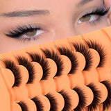 Boxtoday 7 Pairs Fluffy False Eyealshes, Fox Cat Eye Lashes Winged False Eyelashes With Eyeliner Effect Natural Look, 6D Silk Lashes