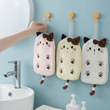 Boxtoday Cartoon Kitten Hand Towels Hanging Coral Velvet Absorbent Hand Towel Reusable Cat Embroidery Kitchen Bathroom Microfiber Towels