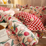 Boxtoday Floral Bedding Set Kawaii Rabbit Duvet Cover Flat Sheet Pillowcase Soft Bed Linens Single Full Dormitory Bedroom Home Textile