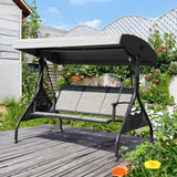 Boxtoday Outdoor Patio Swing with Adjustable Canopy, 3 Seat Outdoor Porch Swing with Cup Holders, Waterproof Textilene Swing Chair