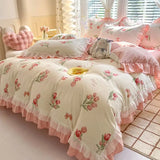 Boxtoday Luxury Romantic Bedding Set Girls Flower Princess Ruffles Duvet Cover Sheet Pillowcase Single Queen Size Home Decor Bed Linen