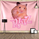 Boxtoday I'm Strong RATZ Pink Mouse Meme Funny Pattern Large Fabric Wall Tapestry Kawaii Room Decor Background Cloth Decoration Blanket