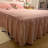 Boxtoday Pink Ruffled Seersucker Duvet Cover Set 3/4pcs Soft Lightweight Down Alternative Grey Bedding Set with Bed Skirt and Pillowcases