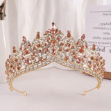 Boxtoday Baroque Pink Crystal Beads Tiara Crown Headwear For Women Girls Wedding Party Princess Bridal Queen Hair Accessories